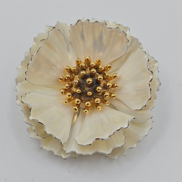 Vintage White Daisy 2pc Floral Flower Head Lapel Pin Brooch Set - Picture 5 of 13